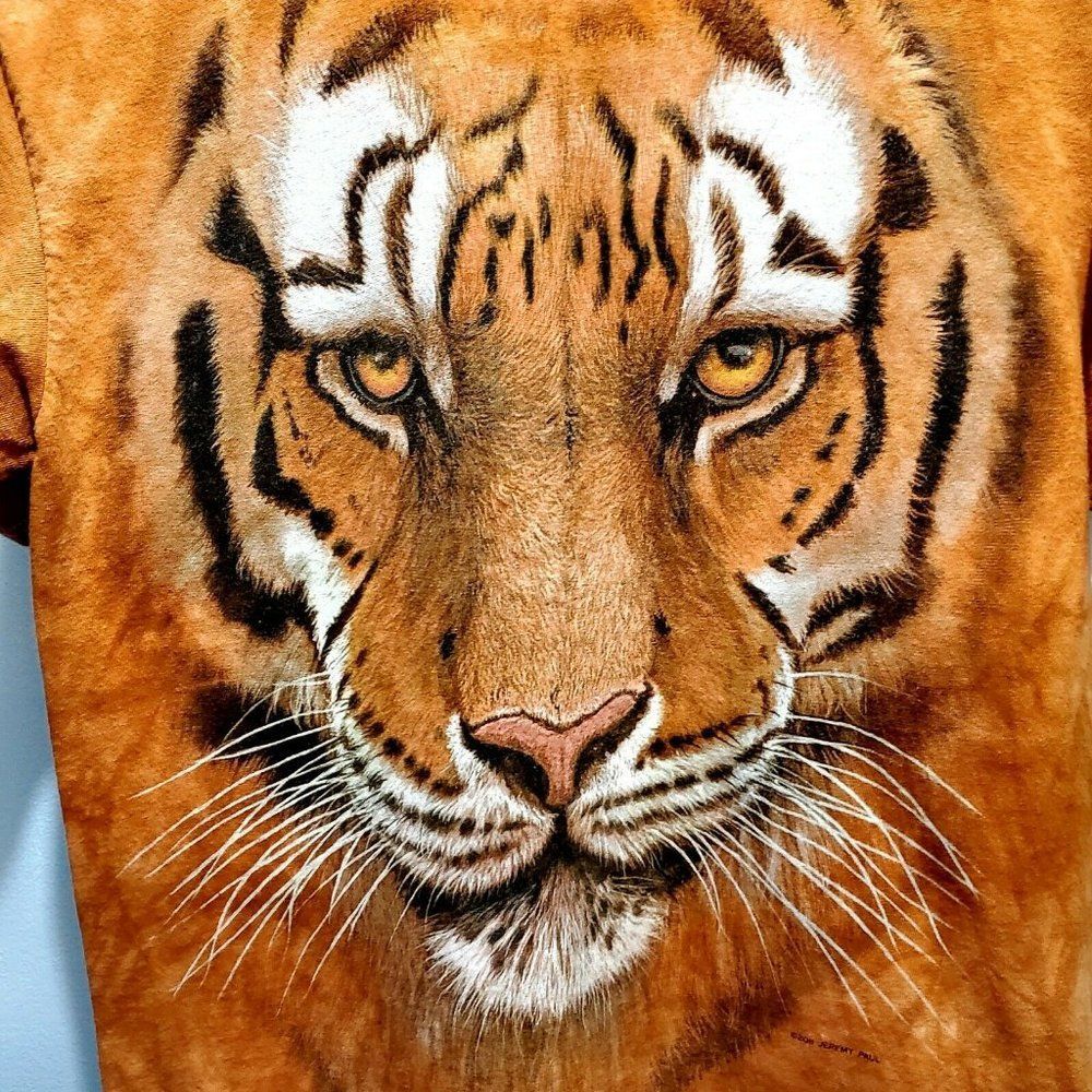 THE MOUNTAIN 3D TEES MEN LARGE ORANGE TIGER FACE GRAPHIC TIE DYE T-SHIRT 2011 - Picture 5 of 7